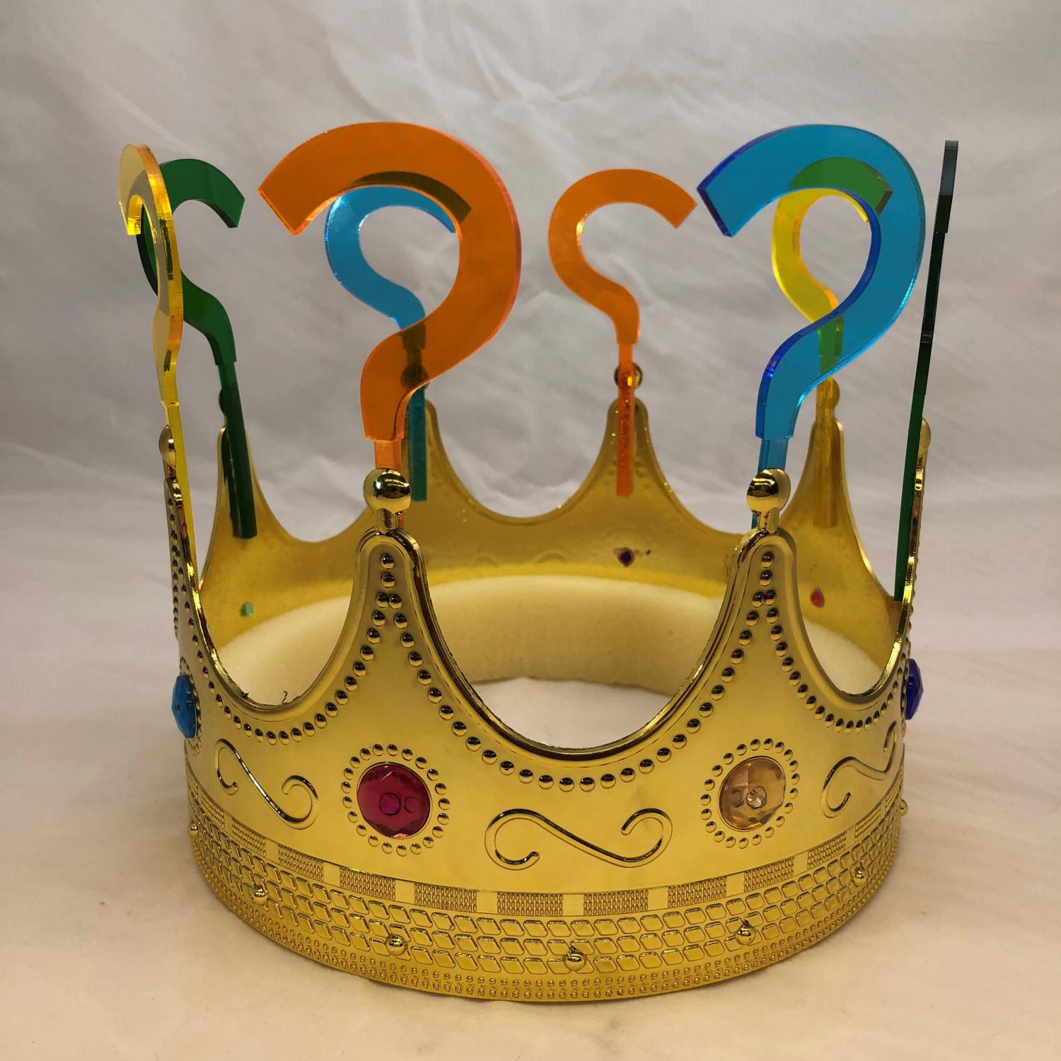 A crown with question marks extending from the top of it.