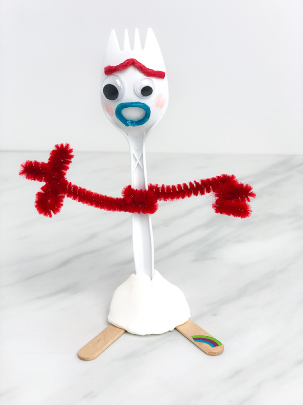 Forky DIY Craft made of spork, googly eyes, & pipe cleaners