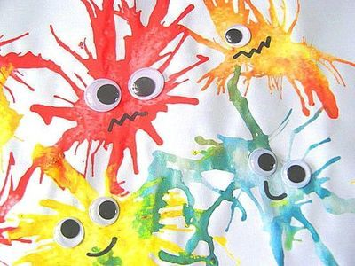 Monsters made by blow painting with watercolors